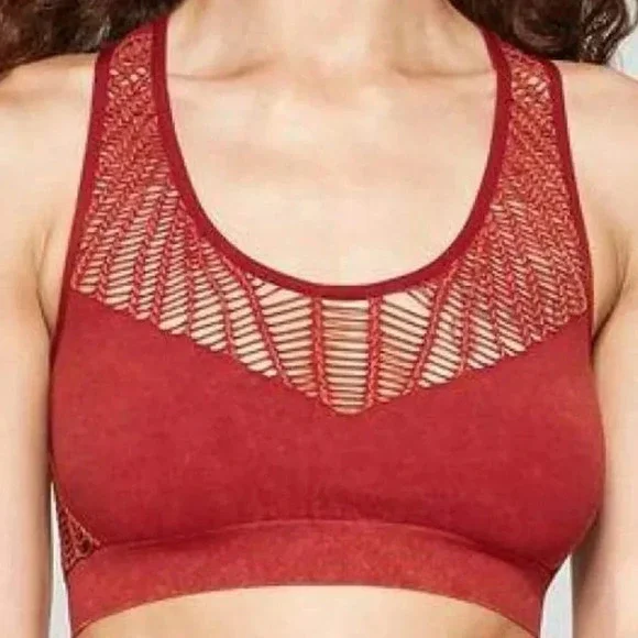 SMALL Xhilaration Seamless Macrame Acid Wash Bralette Scarlet Mystery Red NWT - Picture 4 of 6